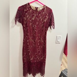 love, Fire Burgundy Lace Midi Dress